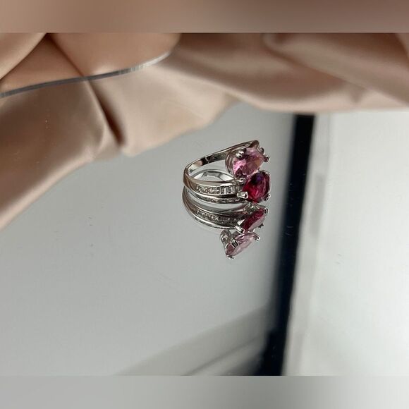 Romantic Dual Drop Crystal Sterling Silver Ring - Picture 4 of 9